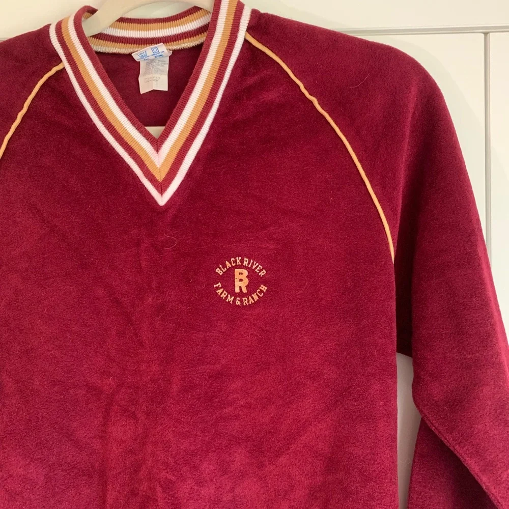 Vintage Champion Velour Velvet Burgundy‎ Tan Sweatshirt Size XS